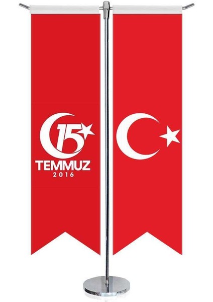 15 Temmuz 2016 Bayrağı ve Türkiye Kırlangıç Saten T Direk Masa Bayrağı 2'li