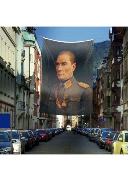 Üniformalı Gazi Mustafa Kemal Atatürk Poster Cephe Bayrak-4x6 Metre