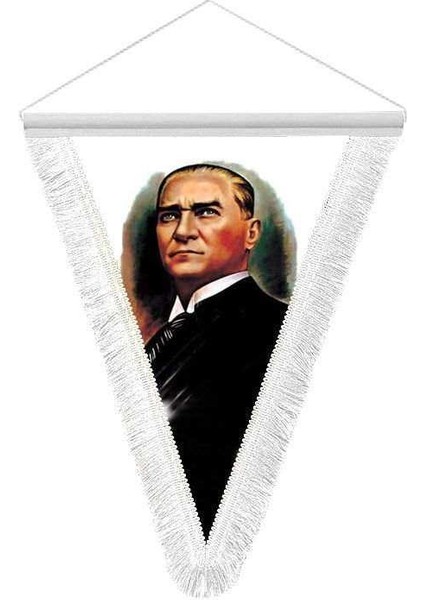 Mustafa Kemal Atatürk Yan Potre - Saten Hatıra Üçgen Flama Bayrak