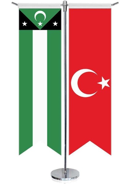 Batı Trakya Türkleri Bayrağı ve Türkiye Kırlangıç Saten T Direk Masa Bayrağı 2'li