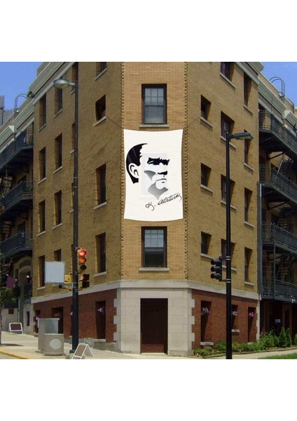 Siyah-Beyaz Mustafa Kemal Atatürk Silüet Poster Dış Cephe BAYRAK-2X3METRE