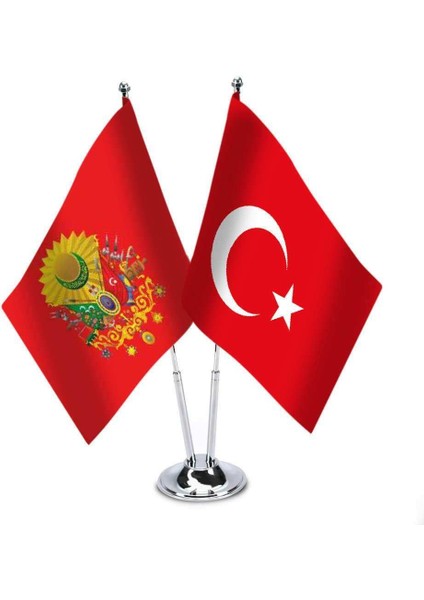 Kırmızı Osmanlı Arma Türkiye Saten Masa Bayrağı