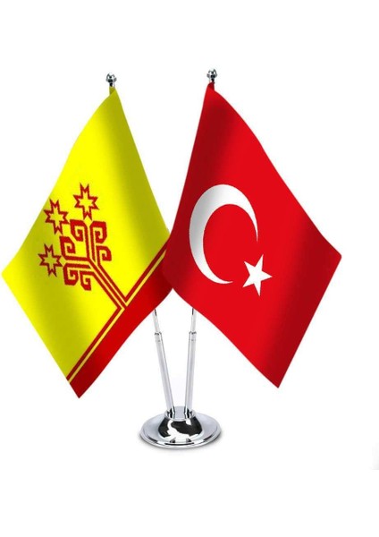 Çuvaşistan Türkiye İkili Saten Masa Bayrağı