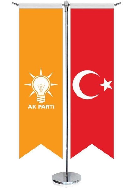 Turuncu Akparti Akp Bayrağı ve Türkiye Kırlangıç Saten T Direk Masa Bayrağı 2'li