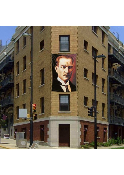 Sivil Gazi Mustafa Kemal Atatürk Portre Poster Cephe Bayrağı - 2x3 Metre