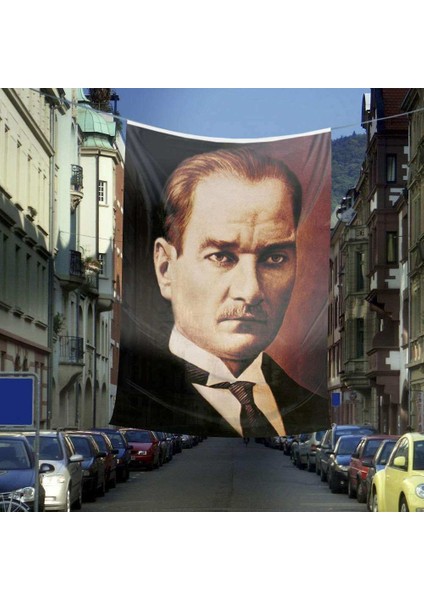 Mustafa Kemal Atatürk Portre Poster Dış Cephe Bayrağı - 6x9 Metre