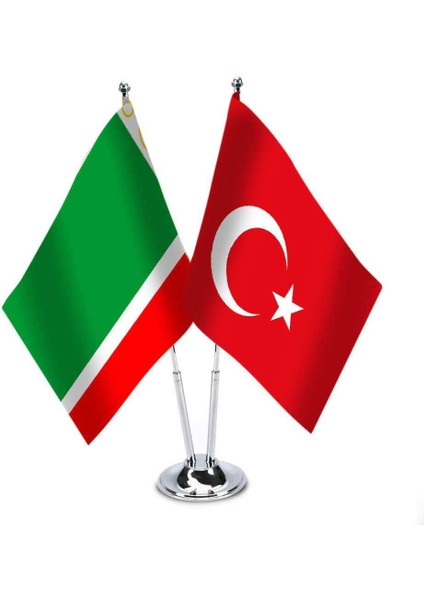 Çeçenistan Türkiye İkili Saten Masa Bayrağı