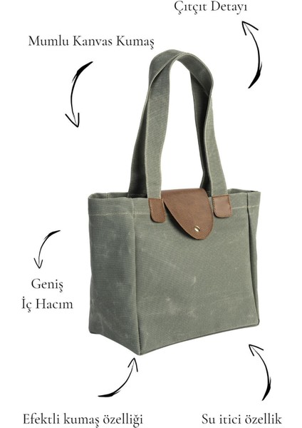 Yeşil Kanvas Efektli Orta Boy Omuz Çantası