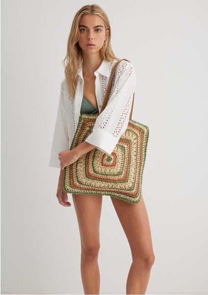 Şık Bej Hasır Çanta, Hafif ve Rahat Tasarım, Günlük Kullanım Için Ideal