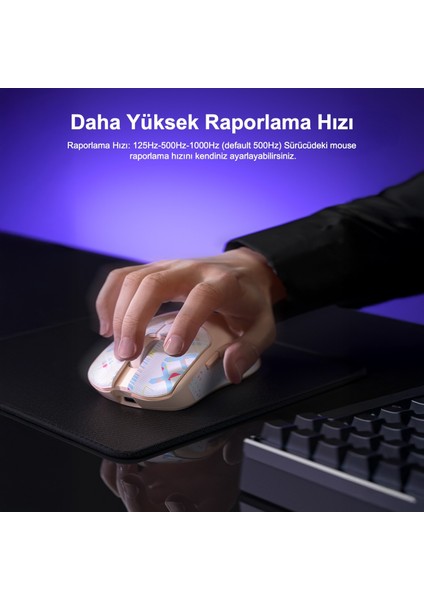 SC580X Lightweight PAW3311 Sensör 10000 DPI 1000Hz Kablolu ve Kablosuz Gaming Oyuncu Mouse Beyaz