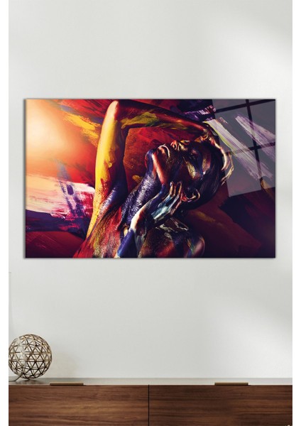 Sanatsal Kadın Yatay Cam Tablo, Modern Ev Ofis Dekoru, Hediyelik Duvar Dekorasyonu, Kırılmaz Cam