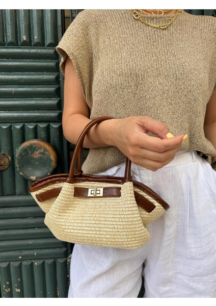 Mini Hasır Çanta, Taba, Kemer Detaylı, Şık ve Hafif Günlük Çanta fiyatları