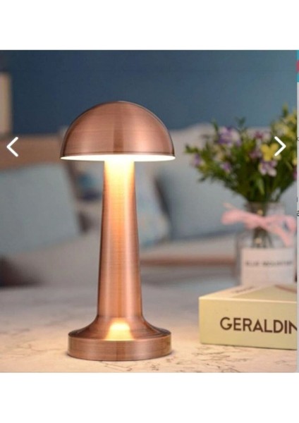 Şarjlı LED Masa Lambası, 25CM, Rose Gold, Mantar Tasarım