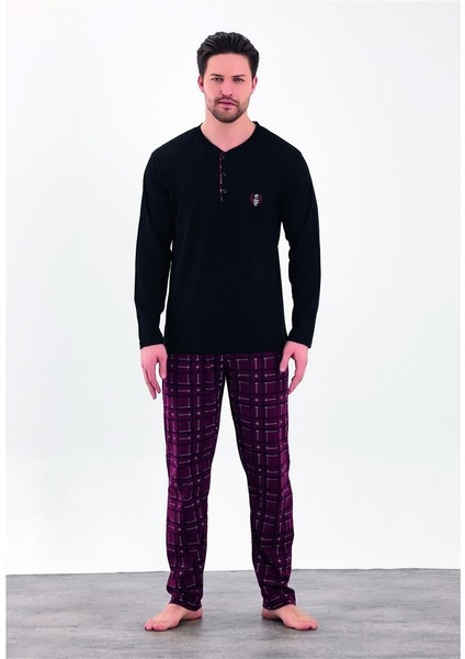 %100 Pamuk Iki Iplik Uzun Kol Erkek Pijama Takım