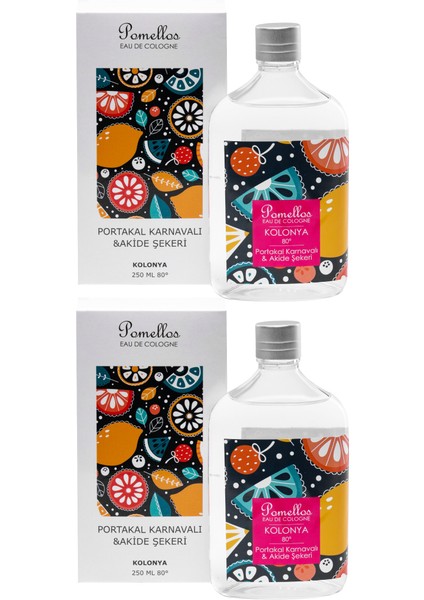 Kolonya Portakal Karnavalı & Akide Şekeri 2 Adet (2X250 Ml, 80 Derece. Cam Şişe)