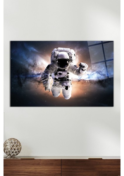 Uzayda Astronot Yatay Cam Tablo, Modern Ev Ofis Dekoru, Hediyelik Duvar Dekorasyonu, Kırılmaz Cam
