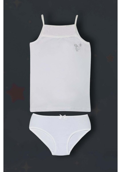3'lü Kız Çocuk Taşlı Pamuklu Ip Askılı Atlet Külot Çamaşır Takımı modelleri