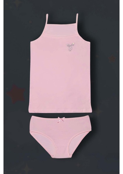 3'lü Kız Çocuk Taşlı Pamuklu Ip Askılı Atlet Külot Çamaşır Takımı fırsatları