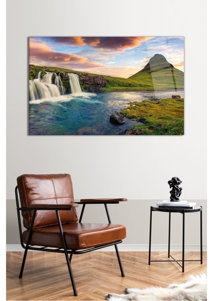 Şelale Manzarası Yatay Cam Tablo, Modern Ev Ofis Dekoru, Hediyelik Duvar Dekorasyonu, Kırılmaz Cam fiyatları