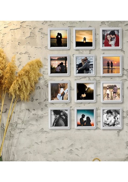 Kişiye Özel 12 Adet 8,5x8.5 Sök Tak Fotoğraflı Çerçeve (Beyaz)