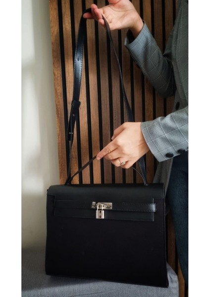 Kadın Siyah Kilitli El ve Omuz Çantası, Şık ve Kullanışlı Tasarım