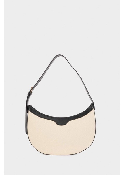 Şık Bej Kanvas Görünümlü Suni Deri Omuz Çantası E3751AXNS