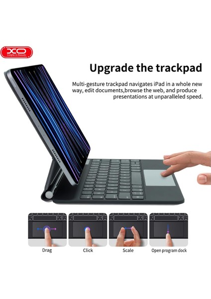 iPad Pro 11 ile Uyumlu (1.-2.-3.-4. Nesil) / 4-5-6 iPad Air ile Uyumlu Kablosuz Bluetooth Klavye 10.9''/11'' – Touchpad’li, Dijital Ekranlı, Şarj Edilebilir, Türkçe Q, 64 Tuşlu, KB09, Siyah fırsatları