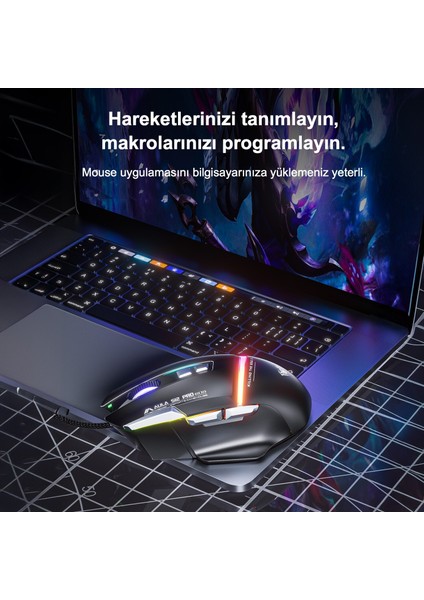 S12 Pro 12800 Dpı 8 Tuşlu Makrolu Kablolu Optik Gaming Oyuncu Mouse Siyah