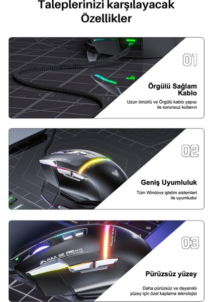 S12 Pro 12800 Dpı 8 Tuşlu Makrolu Kablolu Optik Gaming Oyuncu Mouse Siyah