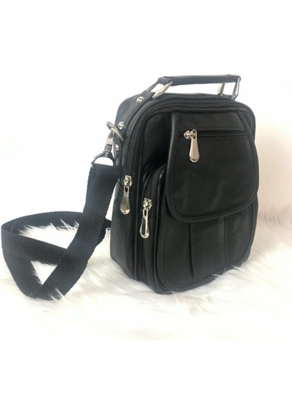 Siyah Hakiki Kuzu Derisi Erkek El ve Omuz Çantası, Şık ve Dayanıklı Tasarım