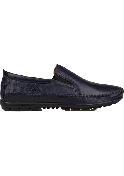 Lacivert Cuka Hakiki Deri Esnek Erkek Rock Ayakkabı