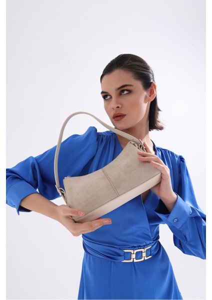 Şık Kadın Süet Desenli Suni Deri Omuz Çantası Bej Renk fiyatları