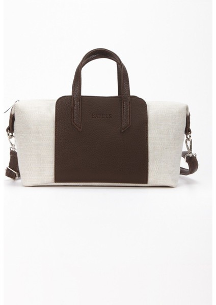 Şık Kahverengi Kanvas ve Deri Omuz ve El Çantası