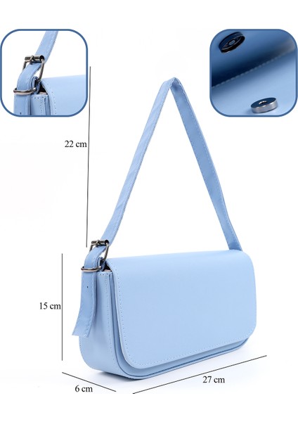 Mavi Shk183 Kapaklı Suni Deri Ayarlabilir Askılı Baget Model El, Kol Ve Omuz Çantası fırsatları