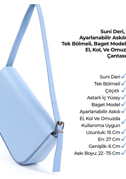 Mavi Shk183 Kapaklı Suni Deri Ayarlabilir Askılı Baget Model El, Kol Ve Omuz Çantası