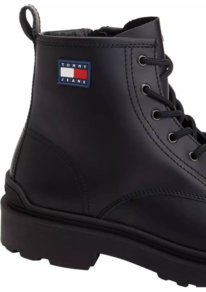 Erkek Kauçuk Kaplamalı Bağcıklı ve Fermuarlı Bot - Siyah