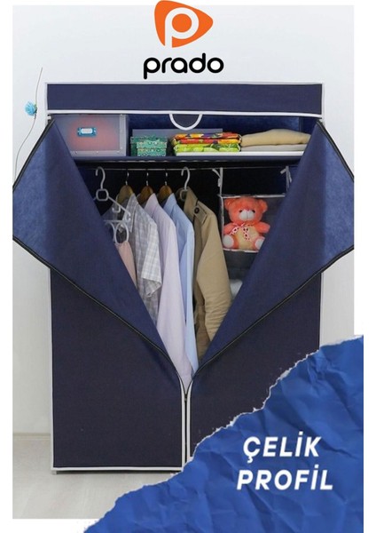 Basic Çelik Profilli Bez Dolap - Lacivert