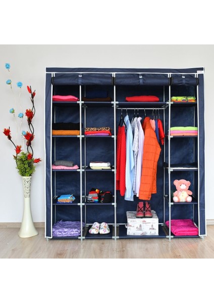 Easy Xtra Çift Yandan Raflı Çelik Profilli Bez Dolap Lacivert fiyatları