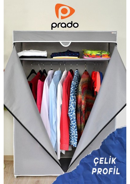 Basic Çelik Profilli Bez Dolap Gri