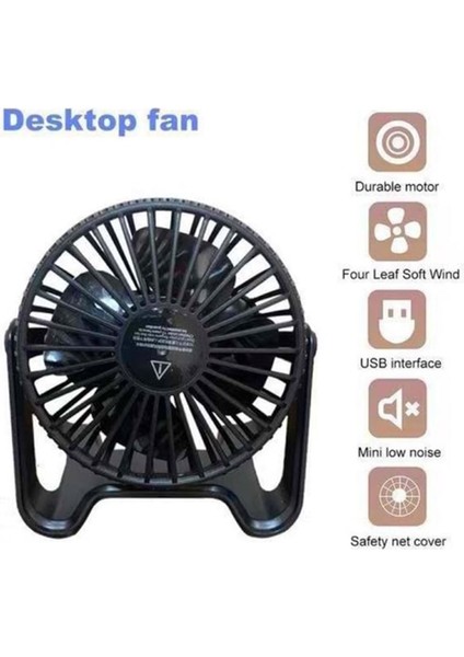 Mini Masa Fanı Portatif USB Fan 360° Ayarlanabilir Portatif Iki Hızlı Sessiz 3 Kademeli