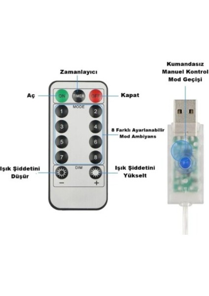 Çok Renkli 300 Ledli 10 Sarkıt Perde Işık, Uzaktan Kumandalı, 3x3 Metre Aydınlatma