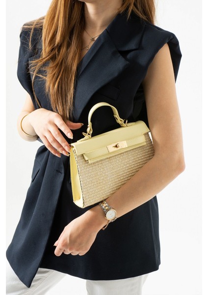 Şık Hasır Sarı Kadın El ve Omuz Çantası, Günlük ve Davet Şıklığı Için Ideal fiyatları