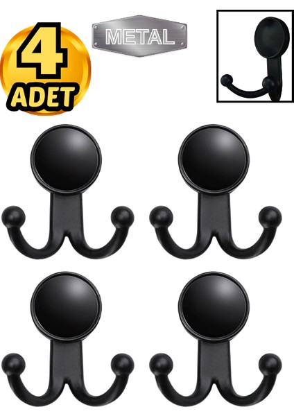 Metal Boncuk Askı Siyah Duvar Tipi – 4’lü