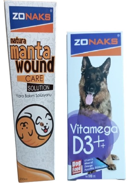 Köpekler Için Vitamin D3 100 ml ve Natura Manta Wound Care Solüsyon 200 cc (Yara Bakım Solüsyonu )