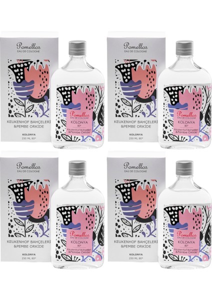 Kolonya Keukenhof Bahçeleri & Pembe Orkide 4 Adet (4X250 Ml, 80 Derece. Cam Şişe)