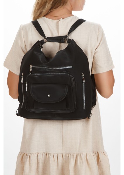 Şık Çok Yönlü Saten Deri Omuz ve Sırt Çantası, Siyah modelleri