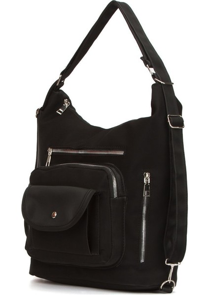 Şık Çok Yönlü Saten Deri Omuz ve Sırt Çantası, Siyah fırsatları