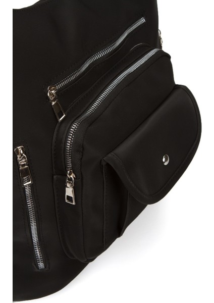 Şık Çok Yönlü Saten Deri Omuz ve Sırt Çantası, Siyah indirimleri