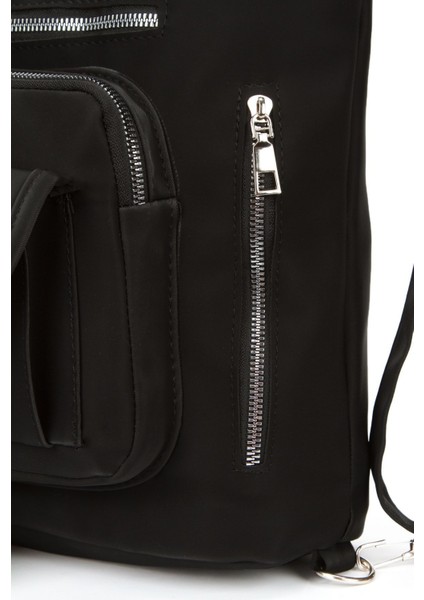 Şık Çok Yönlü Saten Deri Omuz ve Sırt Çantası, Siyah