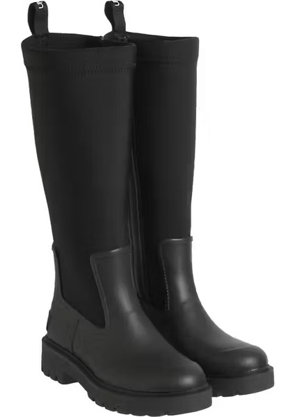 Kadın Traktör Tabanlı Neopren Kumaşlı Yağmur Çizmesi - Siyah